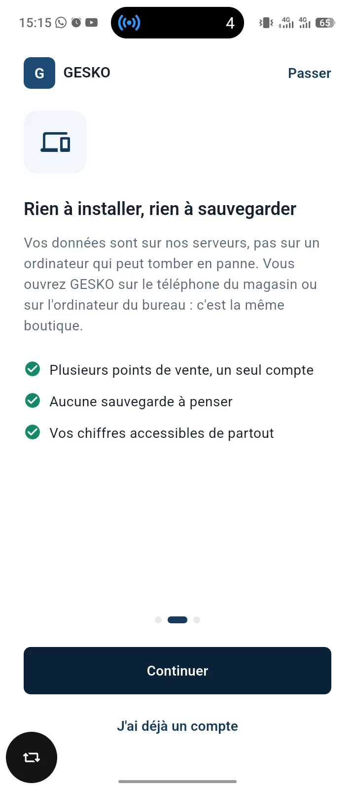 La navigation de GESKO : ventes, stock, clients